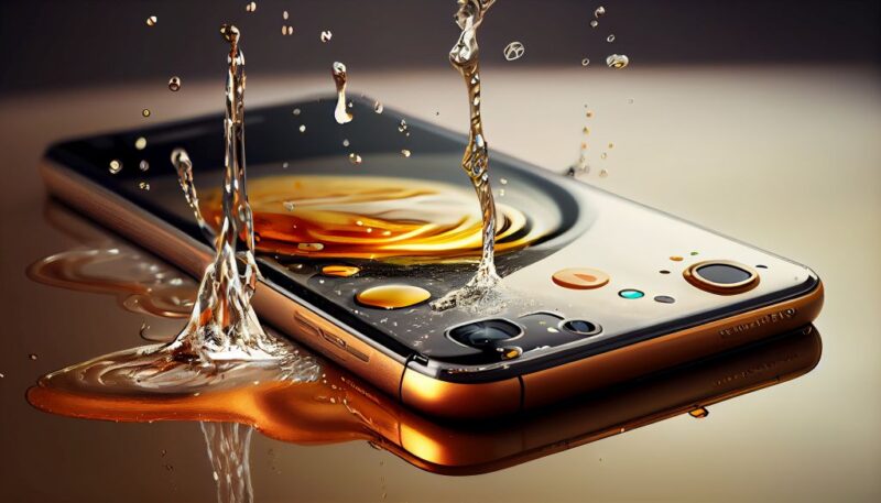 smartphone device with water splashing