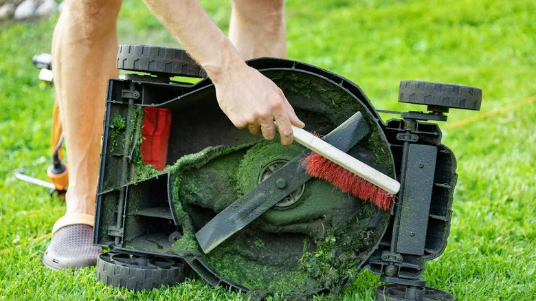 working with a drive belt lawn mower