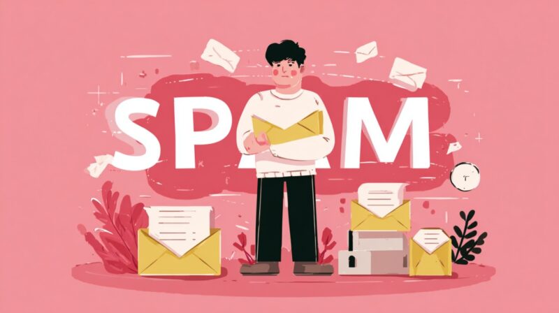 Illustration of a person surrounded by spam emails and envelopes