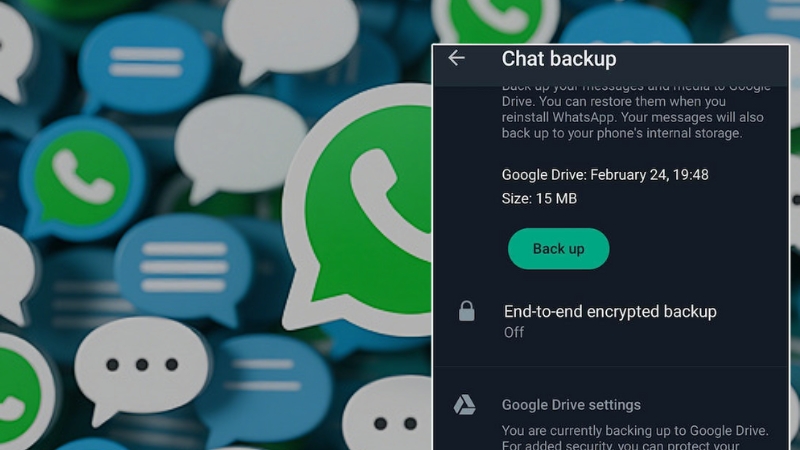 WhatsApp chat backup screen with cloud storage settings