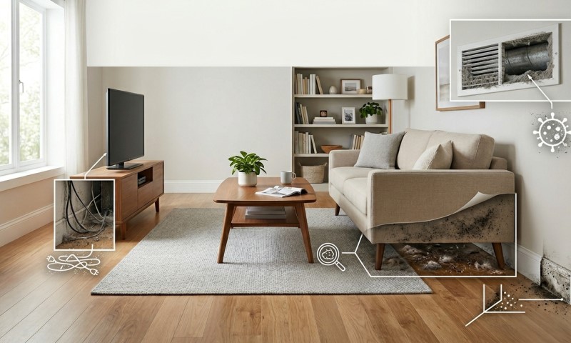 spots where dirt can hide in a house