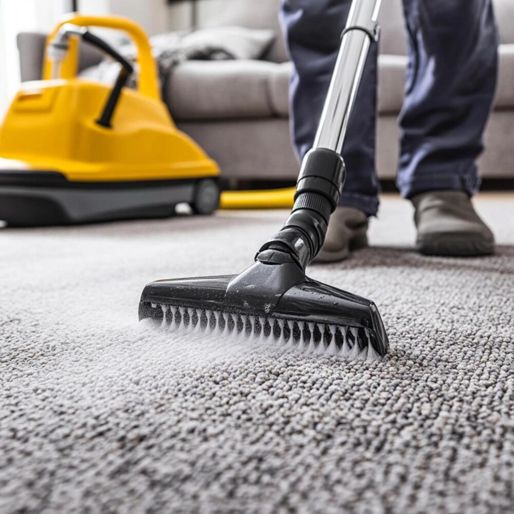 Close up image of a carpet being vacuumed