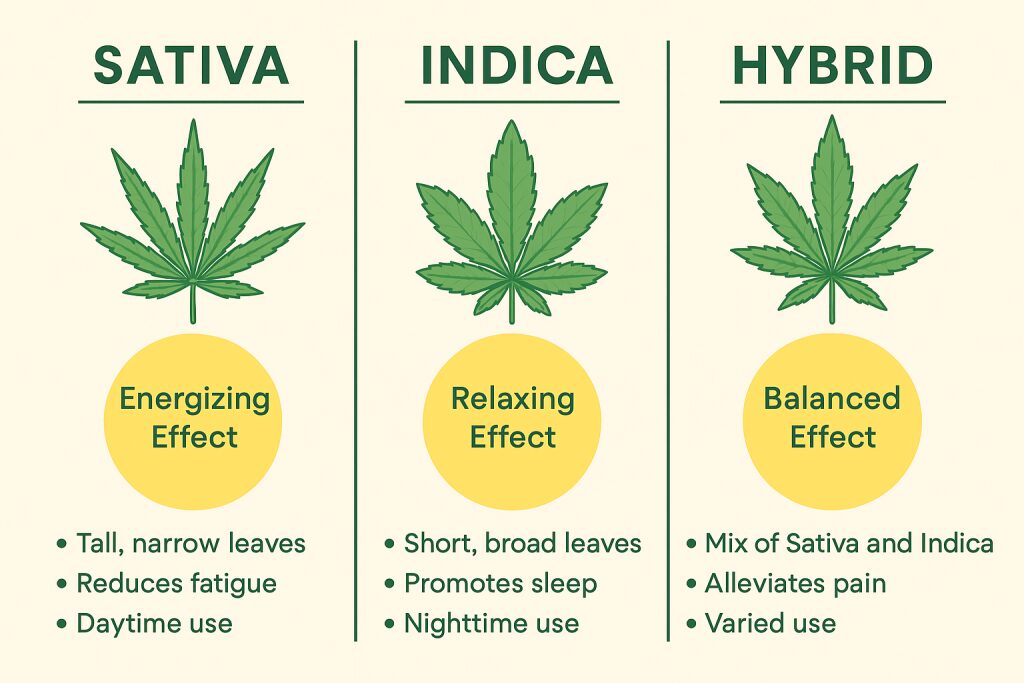 Cannabis indica, sativa, and hybrids