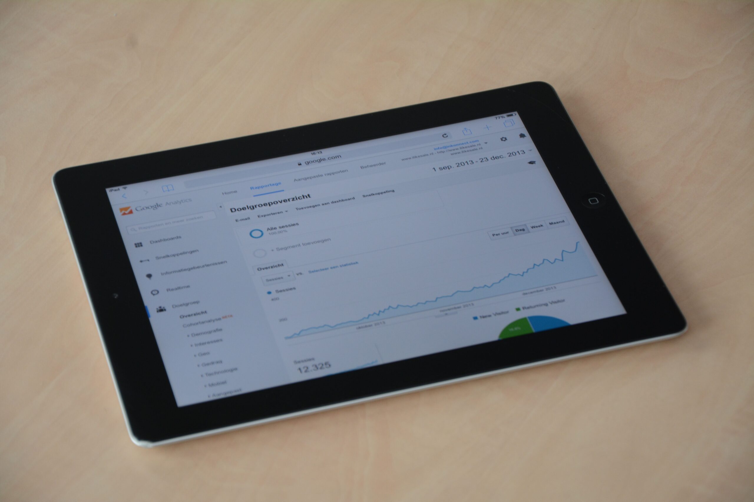 Digital tablet displaying a web analytics dashboard with bounce rate graphs and charts